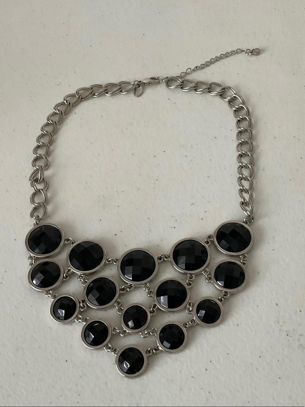 Lia Sophia Silver-Tone Black Faceted Circle Bib Necklace